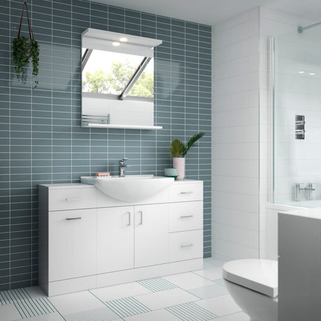 Nuie Mayford 1200mm 3 Door 3 Drawer Floor Standing Vanity Unit With Basin – Gloss White