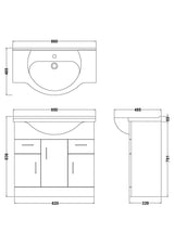 Nuie Mayford 3 Door 2 Drawer Floor Standing Vanity Unit With Basin – 750mm & 850mm, photo 4