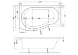 Nuie B Shaped Shower Bath With Legs – 1495mm & 1695mm, photo 4