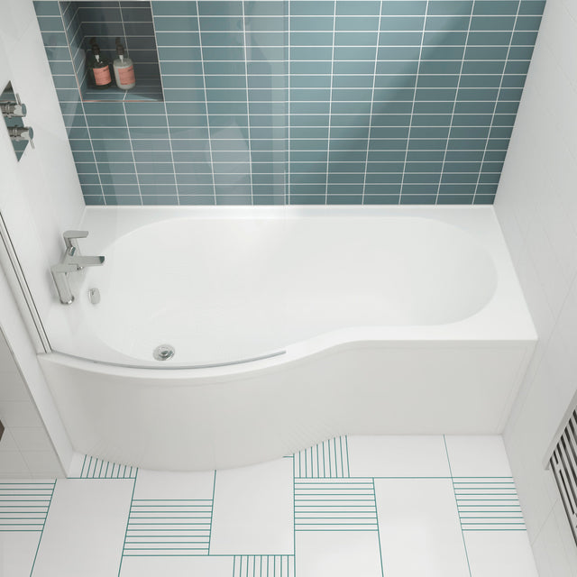 Nuie B Shaped Shower Bath With Legs – 1495mm & 1695mm
