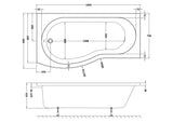 Nuie B Shaped Shower Bath With Legs – 1495mm & 1695mm, photo 5