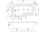 Nuie P Shaped Shower Bath With Legs – 1500mm, 1600mm & 1700mm, photo 4