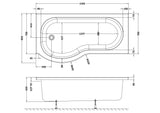 Nuie P Shaped Shower Bath With Legs – 1500mm, 1600mm & 1700mm, photo 5