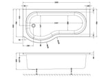Nuie P Shaped Shower Bath With Legs – 1500mm, 1600mm & 1700mm, photo 6