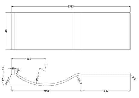 Nuie P-Shaped Acrylic Shower Bath Front Panel – 1500mm, 1600mm & 1700mm, photo 5