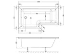 Nuie Square Shower Bath With Legs – 1500mm, 1600mm & 1700mm, photo 4