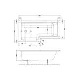 Nuie Square Shower Bath With Legs – 1500mm, 1600mm & 1700mm, photo 5