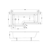 Nuie Square Shower Bath With Legs – 1500mm, 1600mm & 1700mm, photo 6