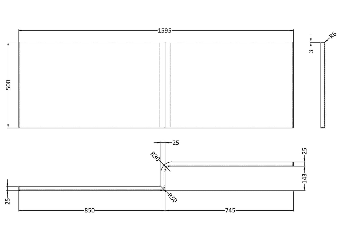 Nuie L-Shaped Acrylic Shower Bath Front Panel – 1500mm, 1600mm & 1700mm, photo 5