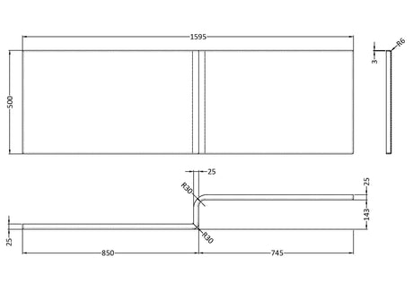 Nuie L-Shaped Acrylic Shower Bath Front Panel – 1500mm, 1600mm & 1700mm, photo 5