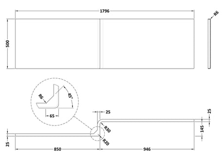 Nuie 1800mm Acrylic Shower Bath Front Panel – Gloss White, photo 2