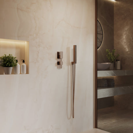 Nuie Windon Twin Thermostatic Shower Valve – Brushed Bronze or Brushed Pewter