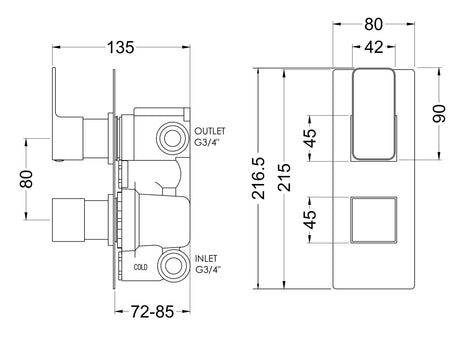 Nuie Windon Twin Thermostatic Shower Valve With Diverter, photo 7