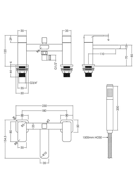 Nuie Windon Deck Mounted Bath Shower Mixer With Kit – Chrome, photo 3