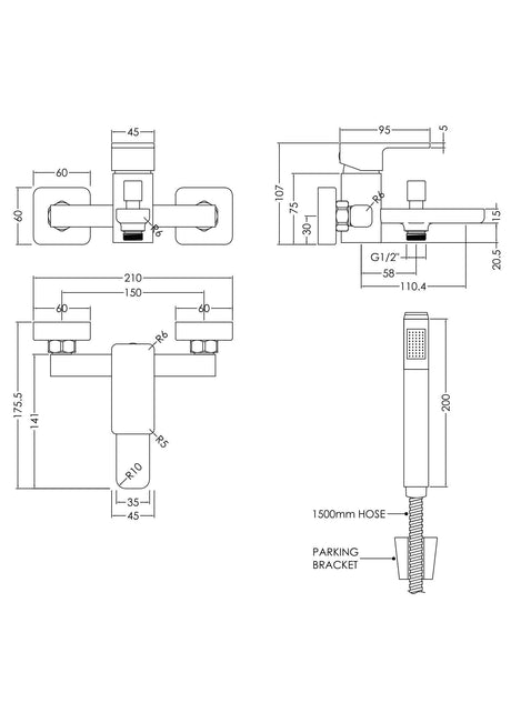 Nuie Windon Wall Mounted Bath Shower Mixer With Kit – Chrome, photo 3