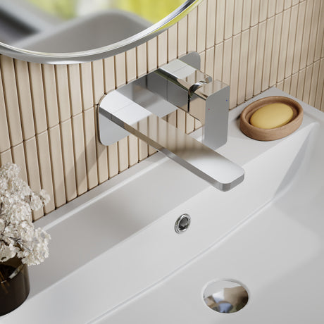 Nuie Windon 2 Tap Hole Wall Mounted Basin Mixer With Plate – Chrome, photo 4