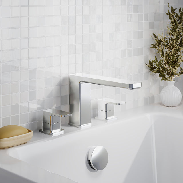 Nuie Windon 3 tap Hole Deck Mounted Bath Filler – Chrome