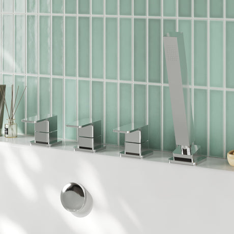 Nuie Windon 4 Tap Hole Deck Mounted Bath Shower Mixer No Spout – Chrome