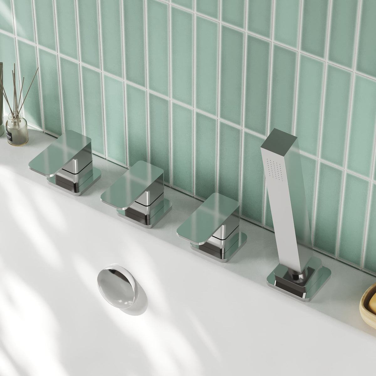 Nuie Windon 4 Tap Hole Deck Mounted Bath Shower Mixer No Spout – Chrome, photo 4