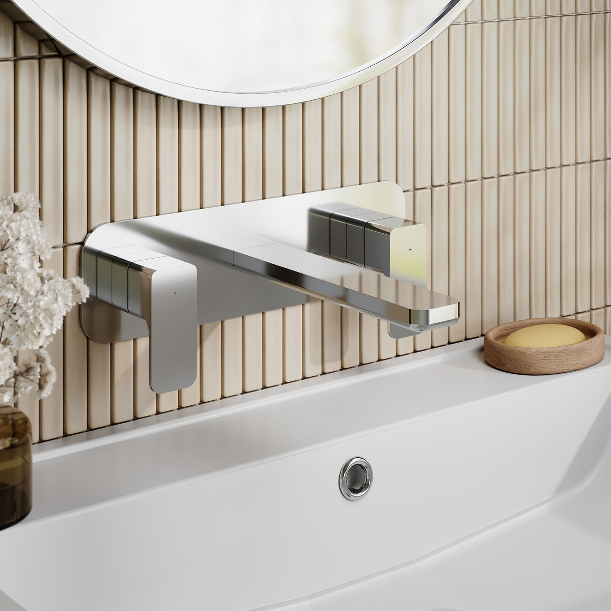 Nuie Windon 3 Tap Hole Wall Mounted Basin Mixer With Plate – Chrome