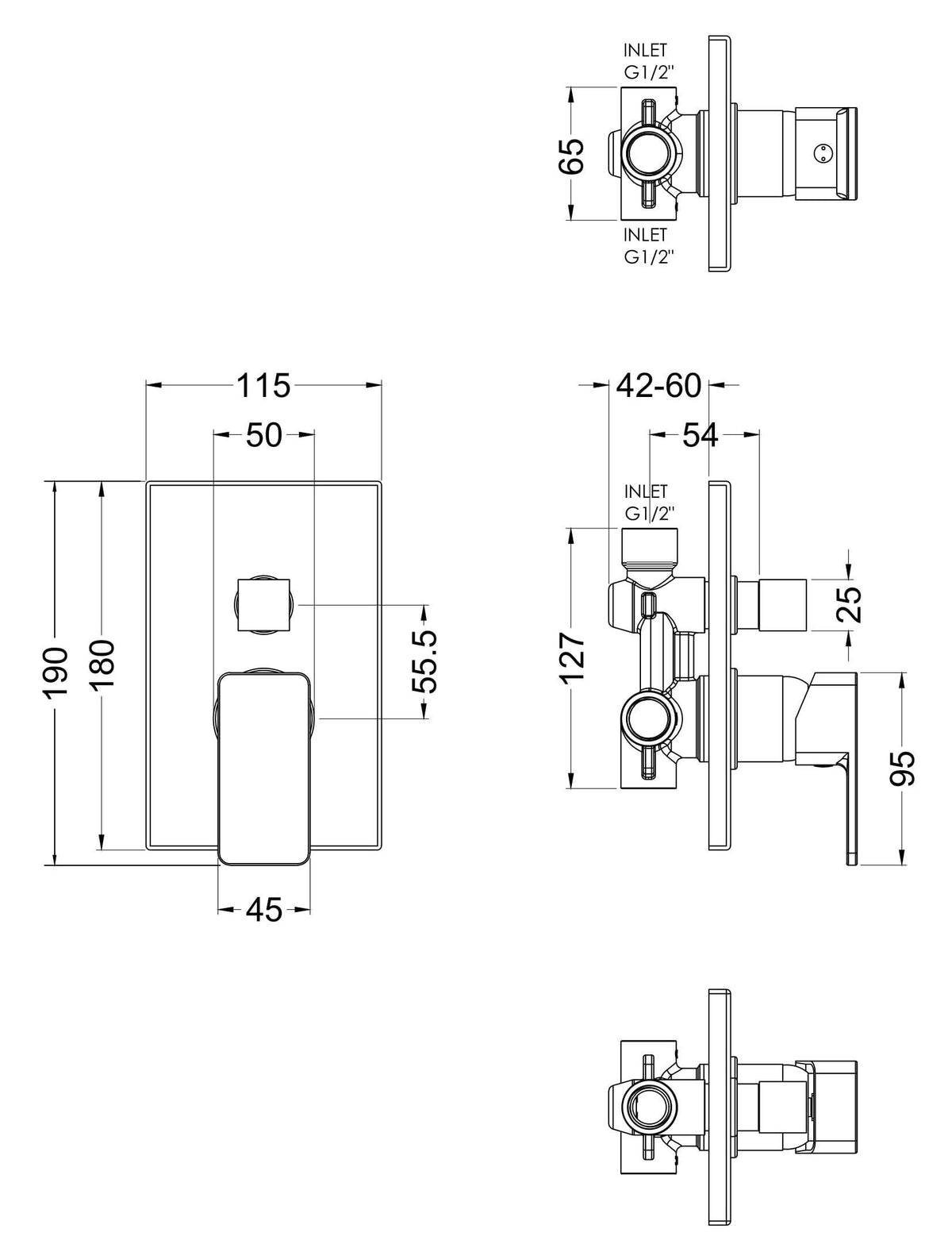 Nuie Windon Manual Twin Shower Valve With Diverter – Chrome, photo 3