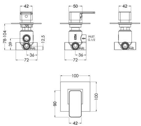 Nuie Windon Concealed Triple Shower Valve With Diverter – Chrome, photo 3