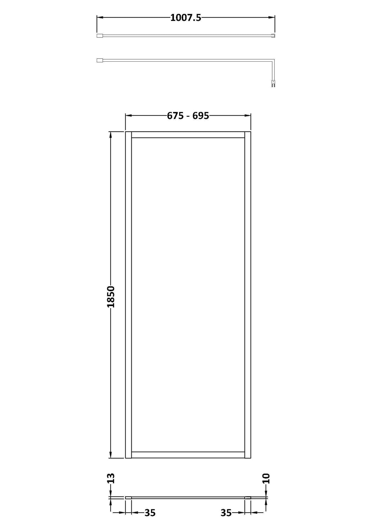 Nuie Framed Wetroom Screen – 1850mm High – 700mm, 760mm, 800mm, 900mm, 1000mm, 1100mm, 1200mm & 1400mm, photo 2