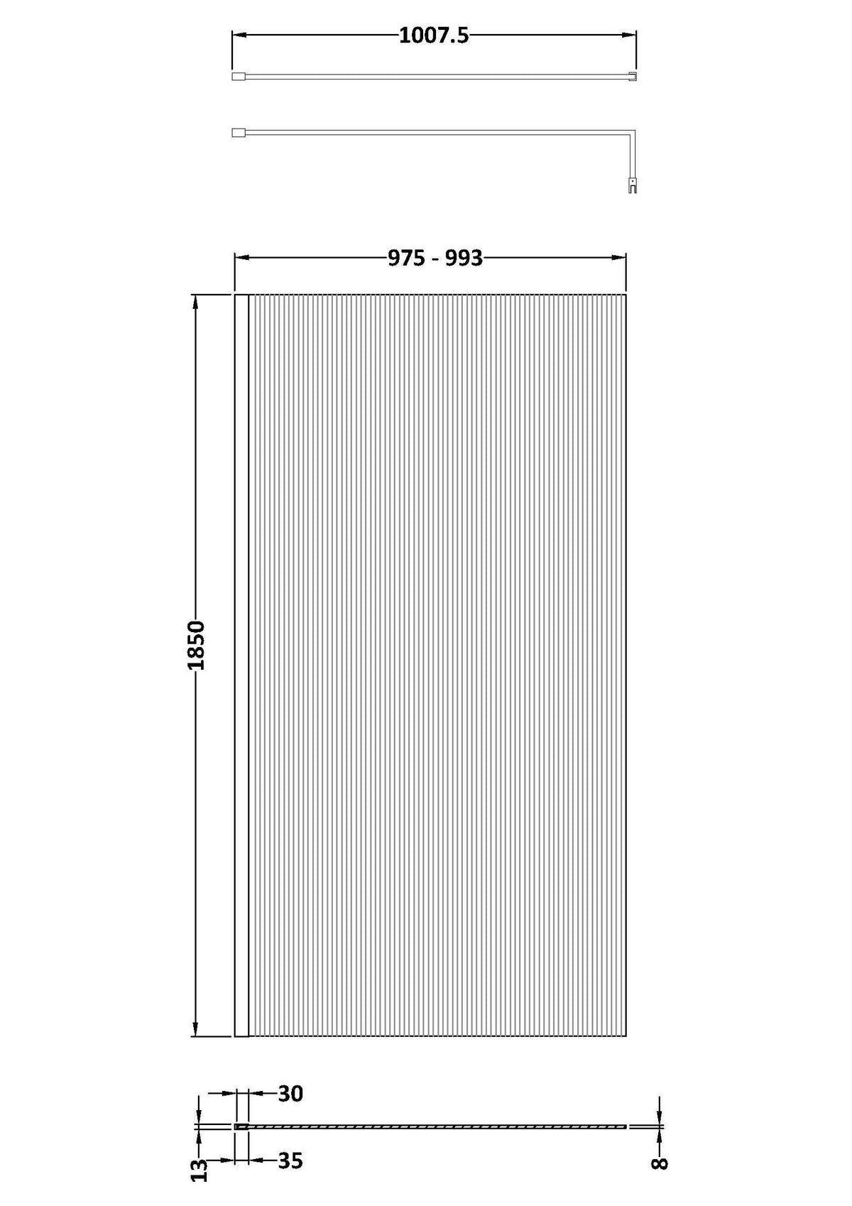 Nuie Semi-Frameless Fluted Wetroom Screen – 850mm, 900mm, 950mm, 1000mm & 1050mm, photo 7
