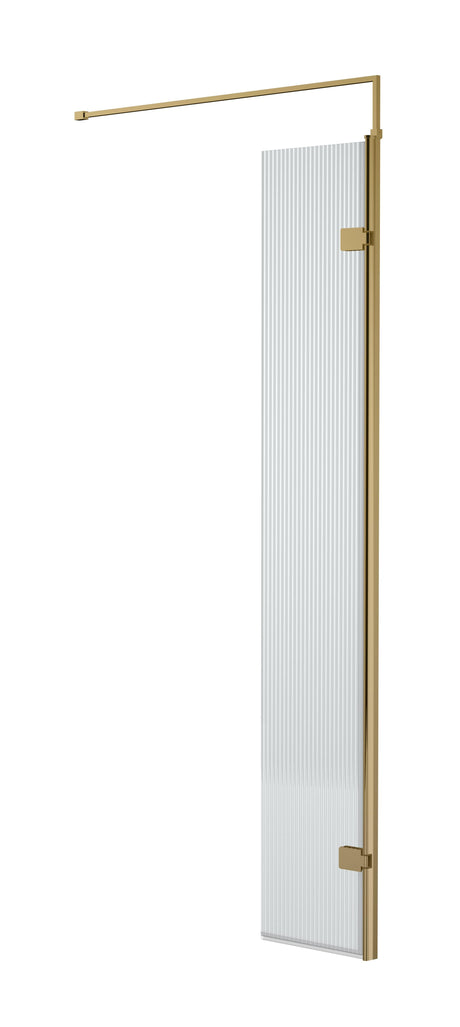 Nuie 320mm Frameless Fluted Hinged Wetroom Screen With Support Bar – Brushed Brass or Matt Black