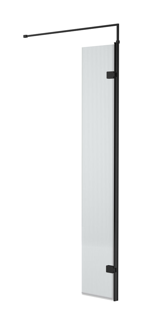 Nuie 320mm Frameless Fluted Hinged Wetroom Screen With Support Bar – Brushed Brass or Matt Black, photo 2