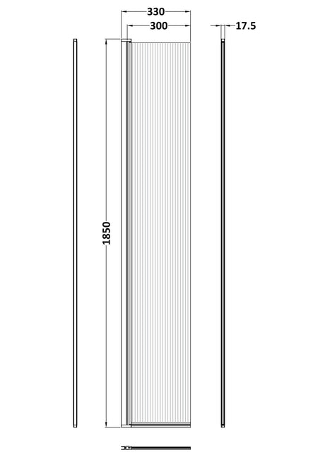 Nuie 300mm Fluted Hinged Shower Door With Support Bar – Brushed Pewter, photo 2