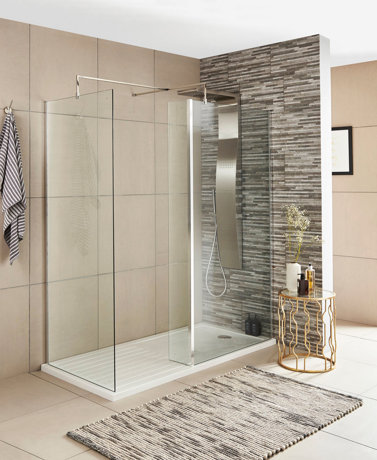 Nuie 200mm Semi-Frameless Fixed Return Wetroom Screen – Chrome