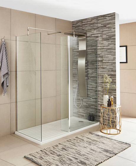 Nuie 200mm Semi-Frameless Fixed Return Wetroom Screen – Chrome