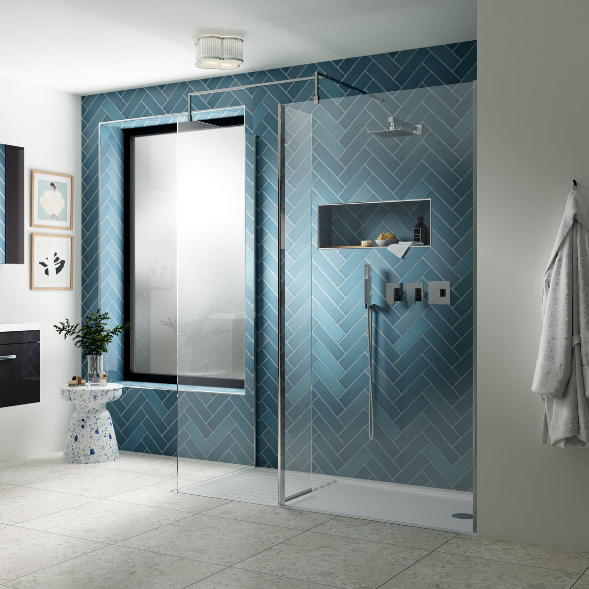 Nuie 320mm Hinged Flipper Screen 8mm Glass – Brushed Bronze or Chrome