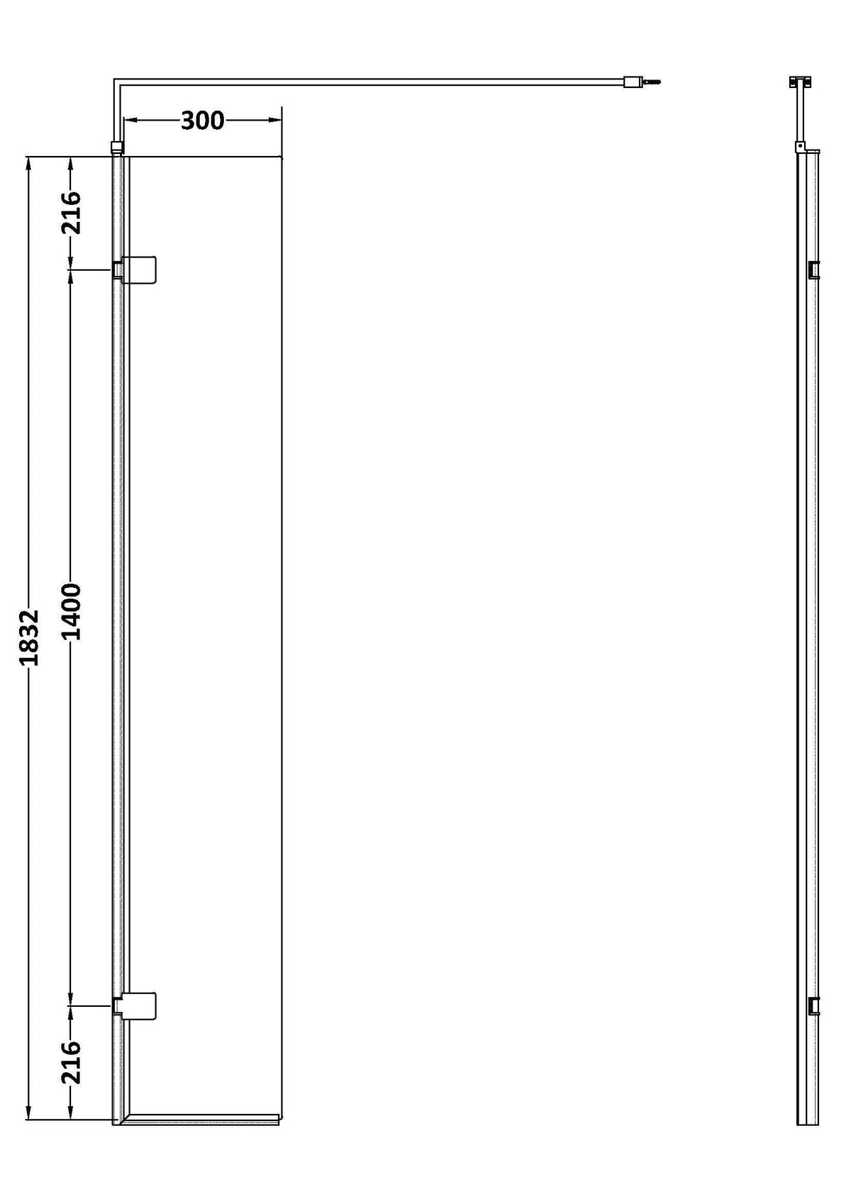 Nuie 320mm Semi-Frameless Hinged Wetroom Screen With Support Bar – Chrome, photo 3
