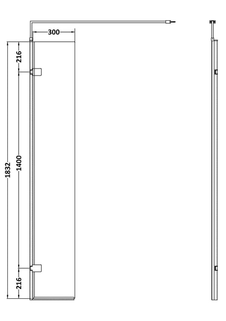 Nuie 320mm Semi-Frameless Hinged Wetroom Screen With Support Bar – Chrome, photo 3