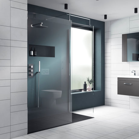 Nuie Semi-Frameless Wetroom Screen With Support Bar – 1850mm High – 700mm, 760mm, 800mm, 900mm, 1000mm, 1100mm, 1200mm & 1400mm