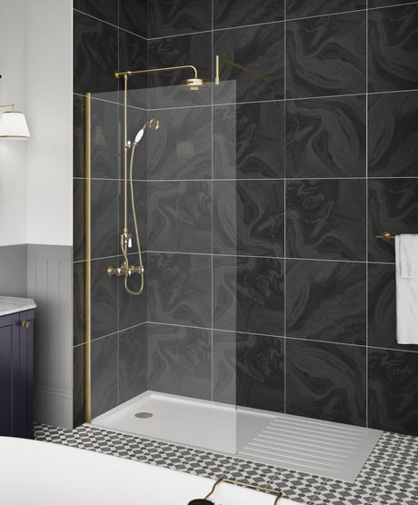 Nuie Semi-Frameless Wetroom Screen With Support Bar – 1850mm High – 320mm, 700mm, 760mm, 800mm, 900mm, 1000mm, 1100mm, 1200mm & 1400mm