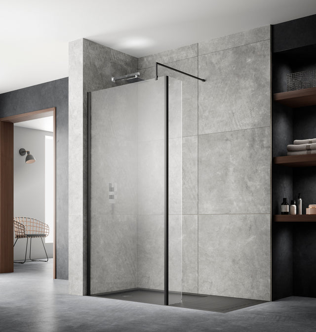 Nuie Semi-Frameless Wetroom Screen With Support Bar – 1850mm High – 700mm, 760mm, 800mm, 900mm, 1000mm, 1100mm, 1200mm & 1400mm