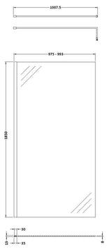 Nuie Semi-Frameless Wetroom Screen With Support Bar – 1850mm High – 700mm, 760mm, 800mm, 900mm, 1000mm, 1100mm, 1200mm & 1400mm, photo 7