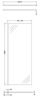 Nuie Frameless Wetroom Screen – 250mm, 300mm, 700mm, 760mm, 800mm, 900mm, 1000mm, 1100mm, 1200mm & 1400mm, photo 6