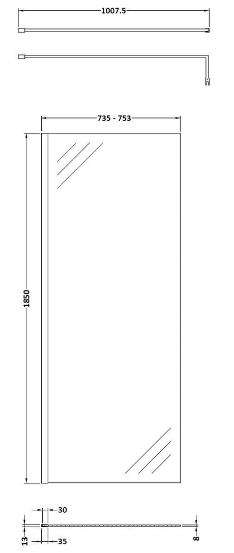 Nuie Frameless Wetroom Screen – 250mm, 300mm, 700mm, 760mm, 800mm, 900mm, 1000mm, 1100mm, 1200mm & 1400mm, photo 6