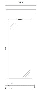 Nuie Frameless Wetroom Screen – 250mm, 300mm, 700mm, 760mm, 800mm, 900mm, 1000mm, 1100mm, 1200mm & 1400mm, photo 7