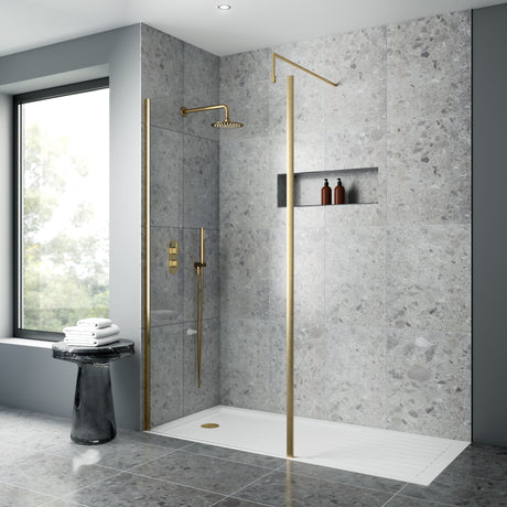 Nuie Semi-Frameless Wetroom Screen With Support Bar – 1850mm High – 700mm, 760mm, 800mm, 900mm, 1000mm, 1100mm, 1200mm & 1400mm
