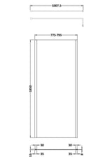 Nuie Semi-Frameless Wetroom Screen With Support Bar – 1850mm High – 700mm, 760mm, 800mm, 900mm, 1000mm, 1100mm, 1200mm & 1400mm, photo 5