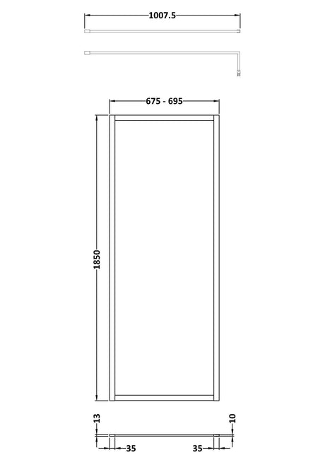 Nuie Framed Wetroom Screen – 1850mm High – 700mm, 760mm, 800mm, 900mm, 1000mm, 1100mm, 1200mm & 1400mm, photo 2