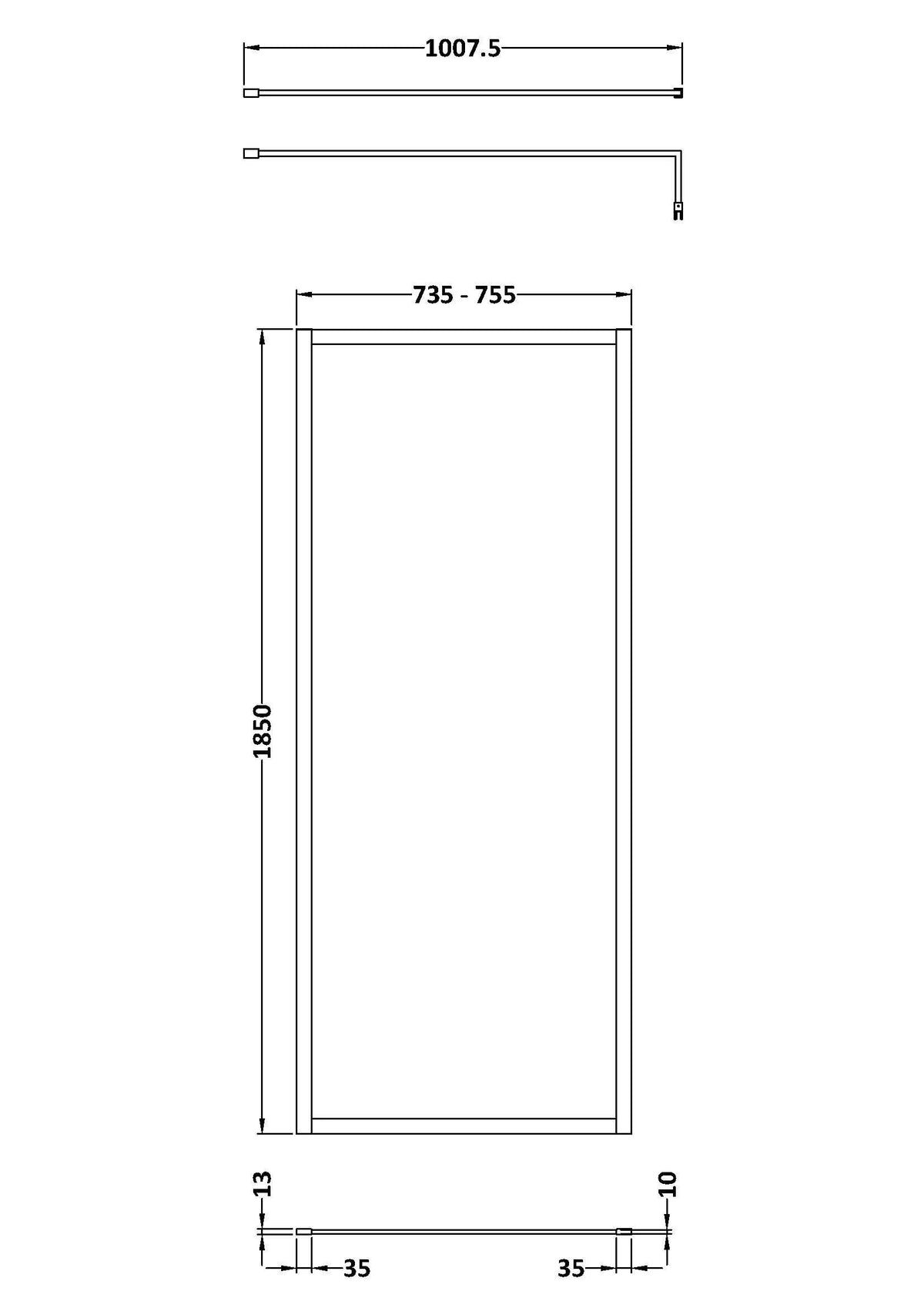 Nuie Framed Wetroom Screen – 1850mm High – 700mm, 760mm, 800mm, 900mm, 1000mm, 1100mm, 1200mm & 1400mm, photo 3