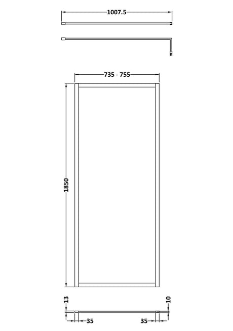 Nuie Framed Wetroom Screen – 1850mm High – 700mm, 760mm, 800mm, 900mm, 1000mm, 1100mm, 1200mm & 1400mm, photo 3