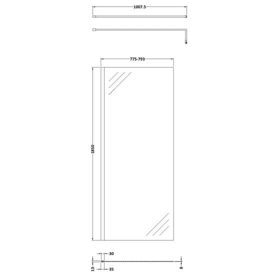 Nuie Framed Wetroom Screen – 1850mm High – 700mm, 760mm, 800mm, 900mm, 1000mm, 1100mm, 1200mm & 1400mm, photo 4