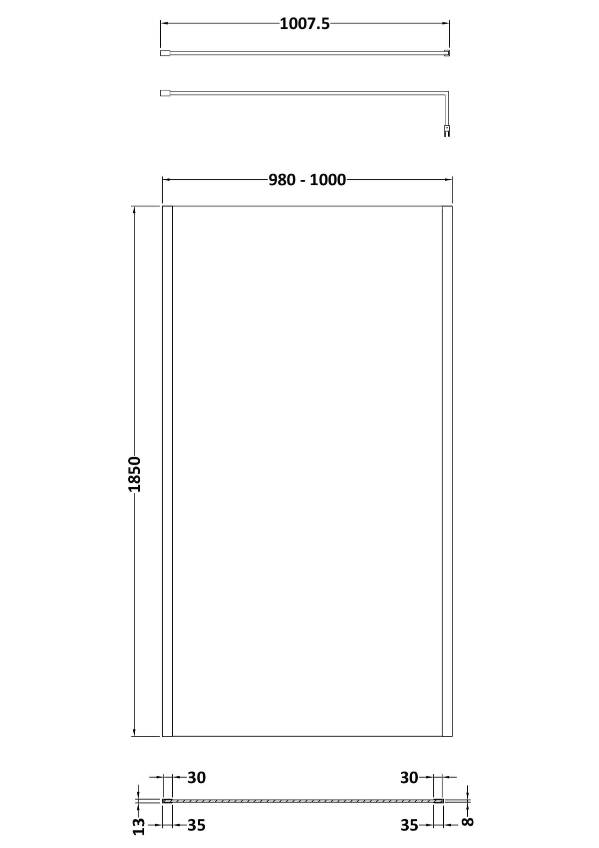 Nuie Outer Frame Wetroom Screen – 700mm, 760mm, 800mm, 900mm, 1000mm, 1100mm, 1200mm & 1400mm, photo 6